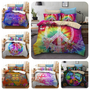 3d Hippie Peace Symbol Three Four-Piece Set Amazon European and American Hot-Selling Bedding Cross-Border Bedding Kit