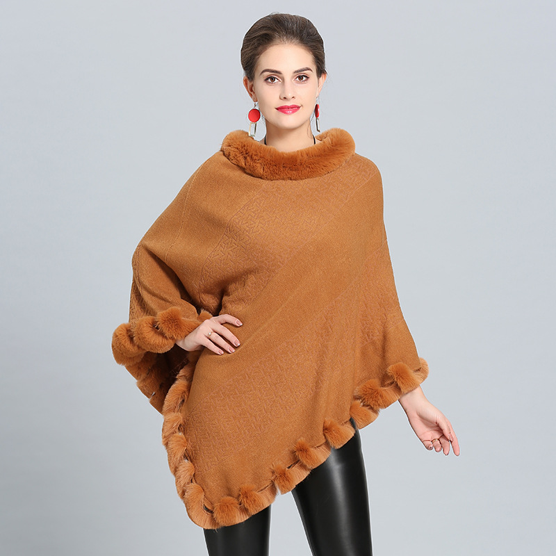 1396# European and American autumn and winter New imitation fox fur collar imitation cashmere knitted pullover Cape shawl factory wholesale