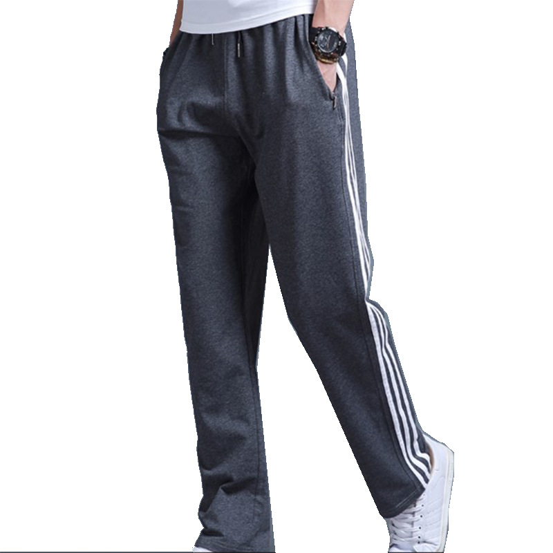 New Cotton Three Stripe Sports Pants Four Seasons Loose Large Size Straight Running Pants Breathable Men's Pants