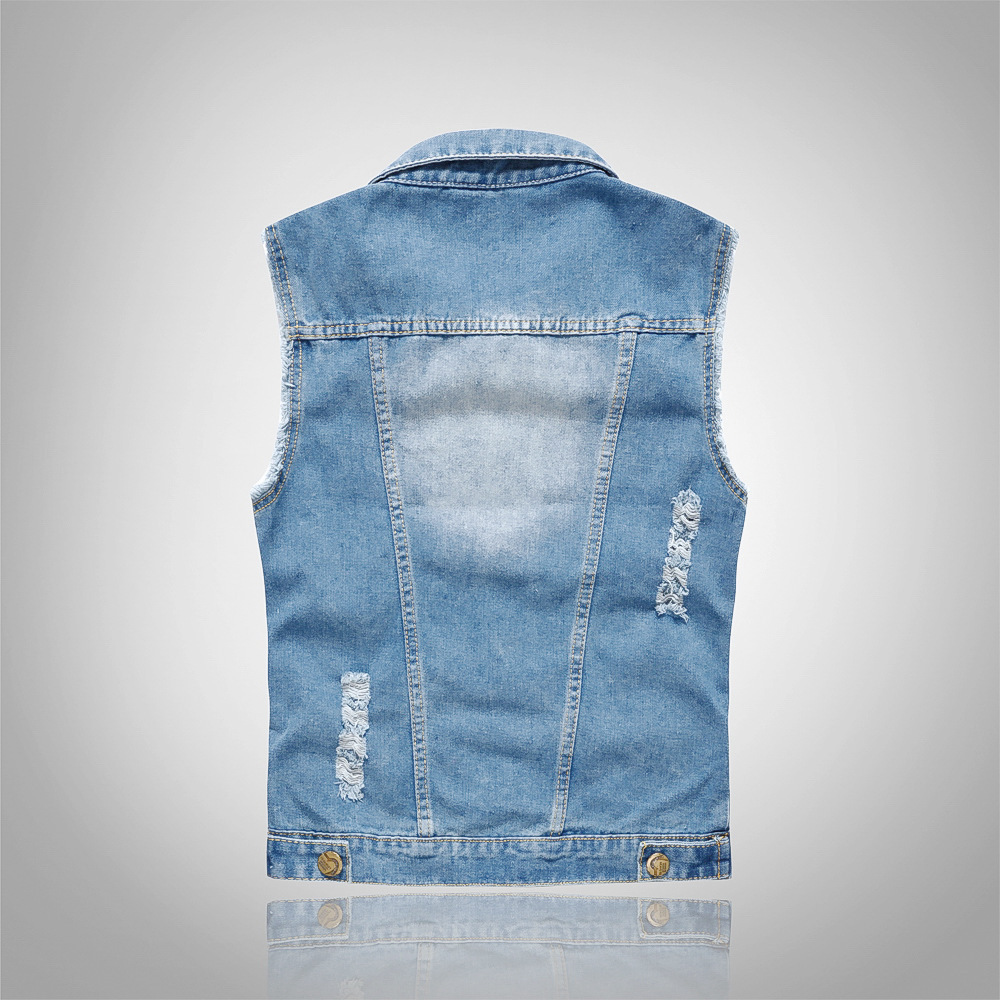 Large Size Korean Style Trendy Locomotive Men's Denim Vest Light Blue Vest