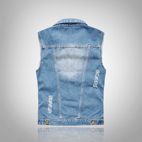 Large Size Korean Style Trendy Locomotive Men's Denim Vest Light Blue Vest