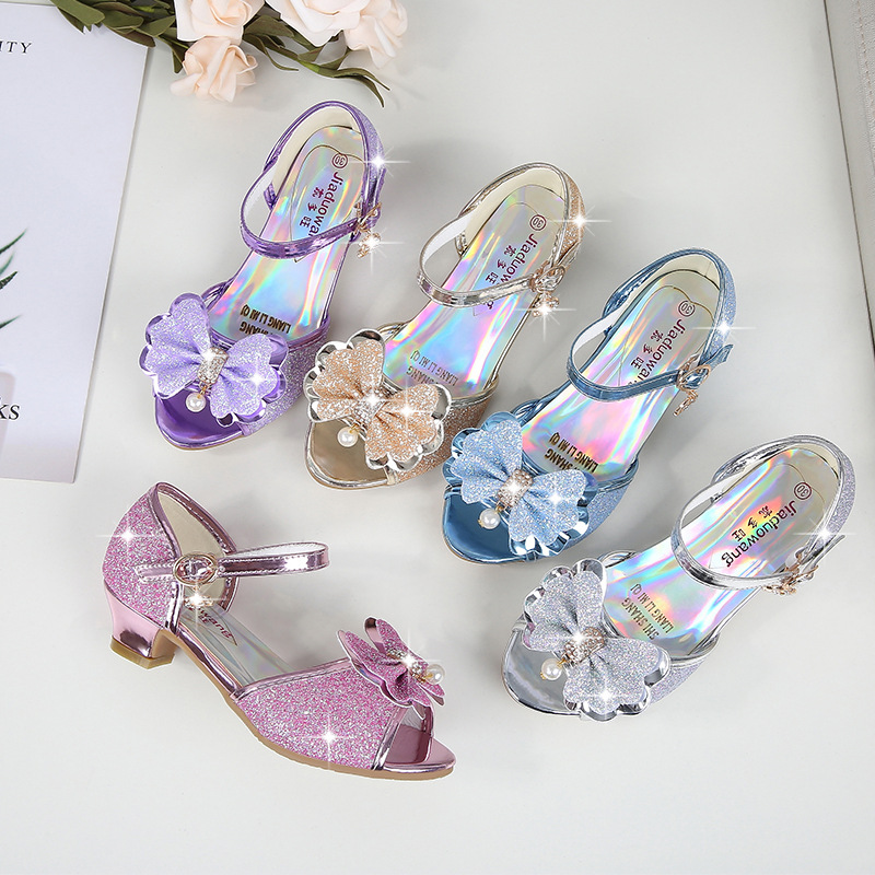 2023 Summer New Korean Style Princess Crystal High Heels for Girls Students Zhongda Children Fish Toe Sandals