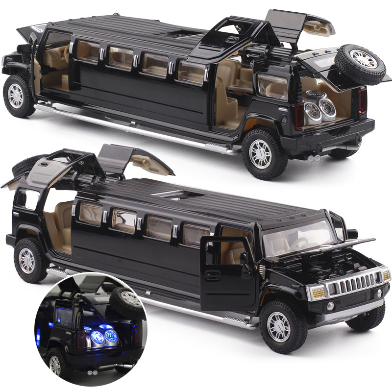 (Bulk) multi-color letter 1:32 Hummer H6 extended alloy car model sound and light back force can open the door 53135