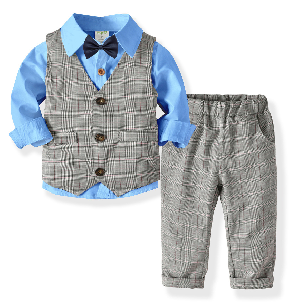 Boys' Long-sleeved Shirt Double-layer Vest Trousers Gentleman's Bow Tie Suit Children's Clothing Baby's Birthday Party Dress