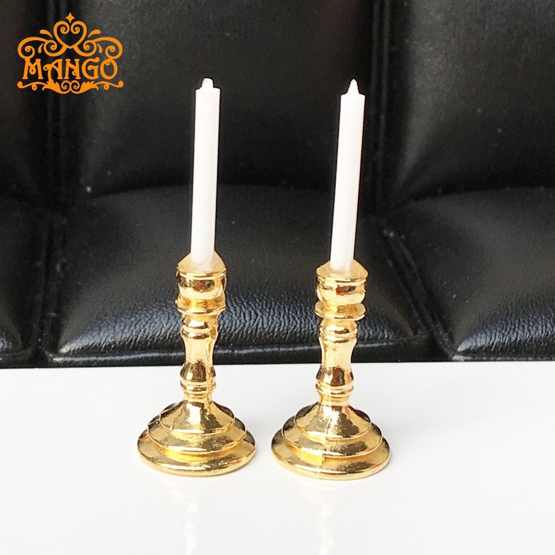 1:12 dollhouse dollhouse mini furniture model accessories BJD props Golden Candlestick a pair of romantic
