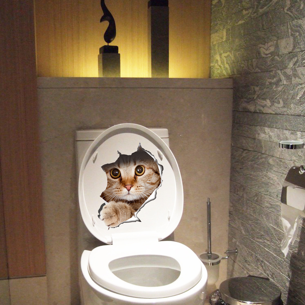 Three generations of removable wall stickers cat Funny Creative bathroom toilet waterproof toilet stickers wholesale kitten