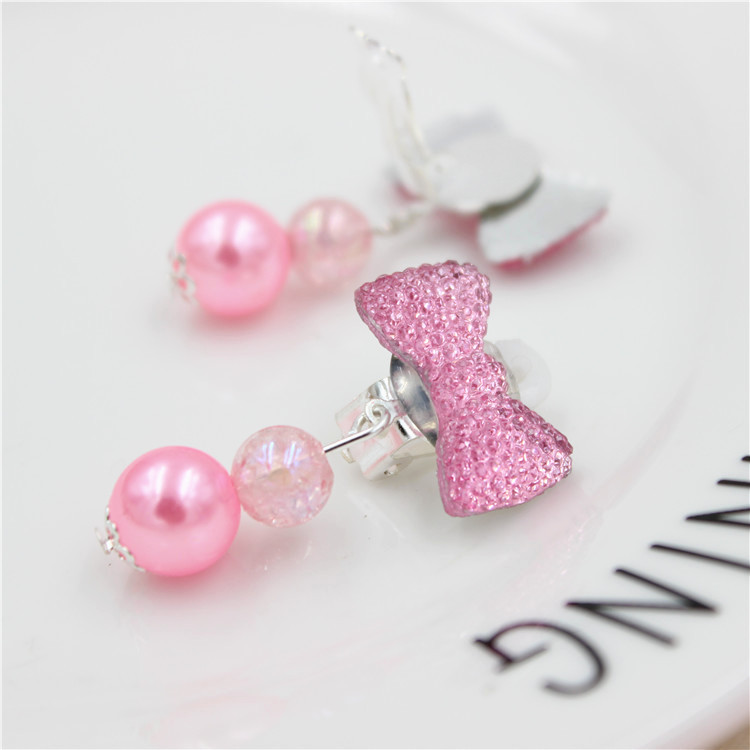 Cartoon children's ear clip non-pierced colored diamond hanging beads tassel earrings girls' decorative earrings pair price
