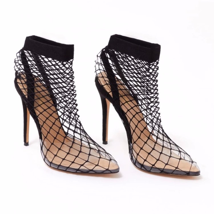 Roman Pointed Transparent Sandals Women Sexy Pointed High Heels Stiletto Heel Summer Mesh Women's Shoes