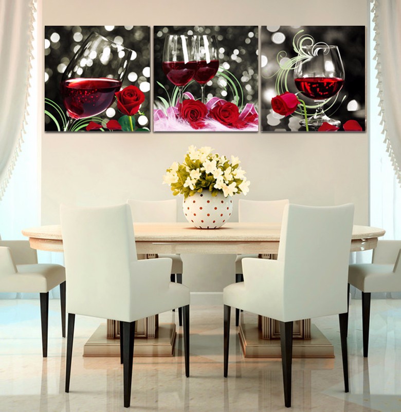 Factory wholesale HD home art decoration spray painting printing oil painting wall painting mural triple rose and red wine