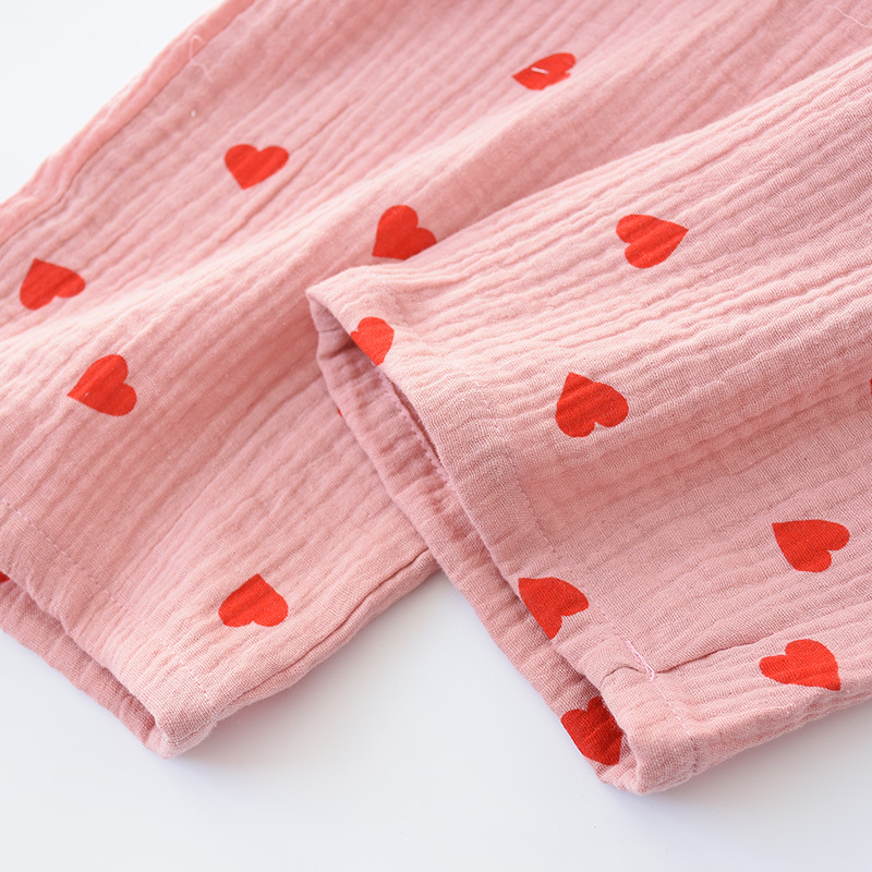 Frühling und Sommer Neues Pyjama-Set für Damen aus doppelter Gaze und gewaschenem Baumwollkrepp, Pyjama, Heimkleidung, Hose, Wohnkleidung_voghion.com