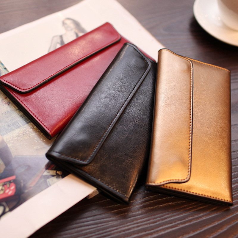 2023 New European and American Brand Long Wallet Women's Genuine Leather Buckle Simple Business Cowhide Thin Wallet Card Trendy