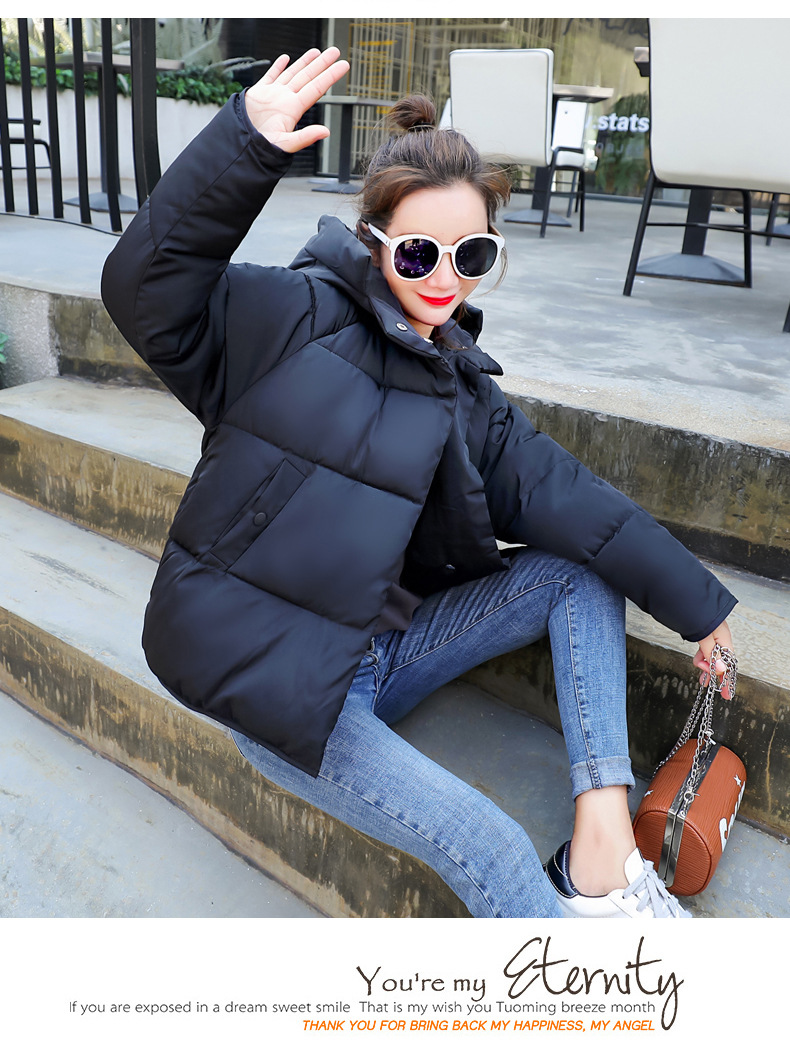 Neue baumwollgefütterte Jacke 2021 im koreanischen Stil, warmer Mantel für Studenten im Herbst und Winter, lockerer, dicker Hutkragen, kurzer baumwollgefütterter Damenmantel_voghion.com