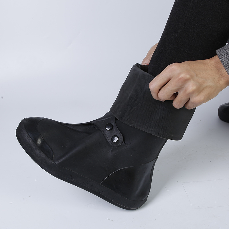 Rainproof Shoe Cover for Men and Women Waterproof Rainy Day Thickened Non-Slip Wear-Resistant Bottom Adult Rain Shoe Cover Black High Barrel Snow-Resistant Shoe Cover