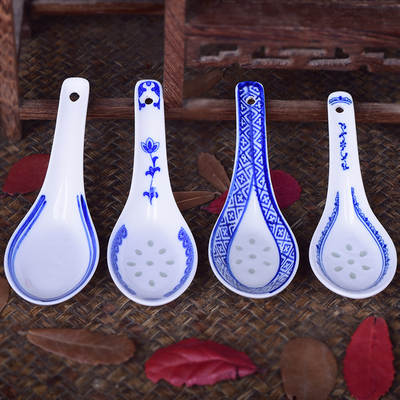 Spoon Small Spoon Tableware Soup Spoon Jingdezhen Blue and White Porcelain Spoon Ceramic Chinese Traditional Underglaze Color Restaurant Household Spoon