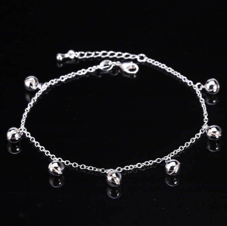 Zhen Rong Cute Bell Copper Silver Anklet Women's Korean Edition Silver Jewelry Fashion Retro Popular Foreign Trade Wholesale