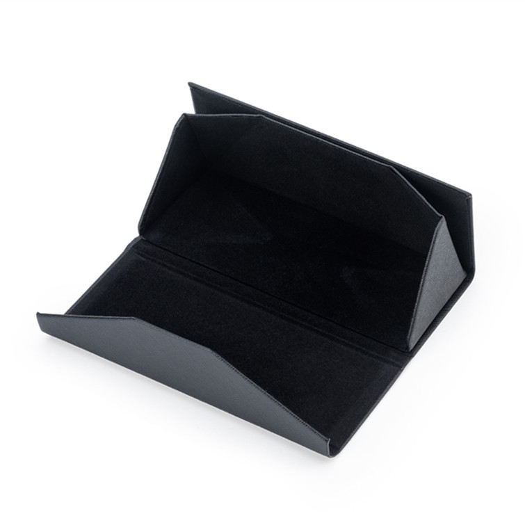 Glasses Case Handmade Triangle Black Folding Glasses Case PU Leather Saffiano Sunglasses Case Flat Glasses Case