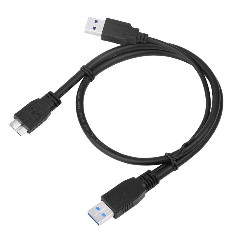USB3.0 Micro-B mobile hard disk cable double-headed USB power supply data cable with auxiliary USB 0.6 m