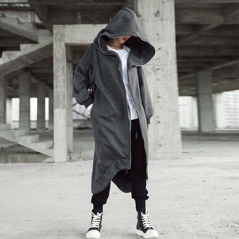 2023 foreign trade autumn and winter new personalized Street sweater zipper hooded long plus velvet sweater