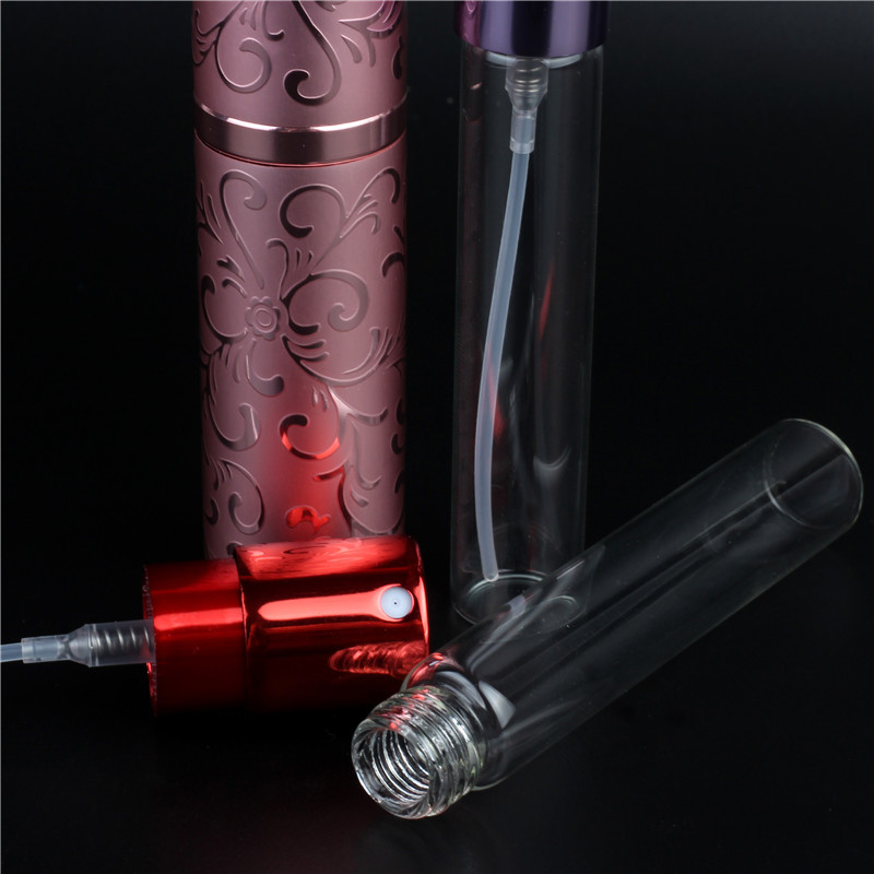 In stock wholesale 10ml aluminum perfume sub-bottle glass liner rotating retractable spray cosmetic packaging material 10