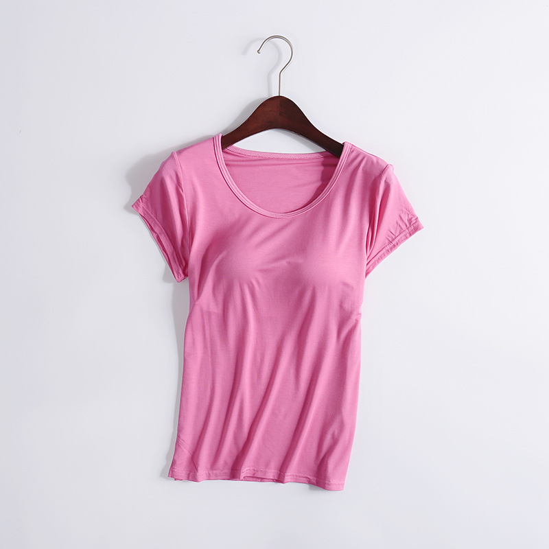 Spring and Summer New Modal Home Short-sleeved Inner T-shirt Yoga Sports Half-sleeved Solid Color Cup One-piece T-shirt