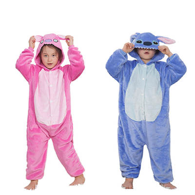 Thickened Blue Stitch Cartoon Animal One-Piece Pajamas Costume Parent-Child Children's Home Clothes