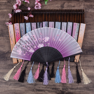 Chinese style folding fan Peach Blossom Fan dance fan small folding fan antique classical retro cheongsam female fan photography props