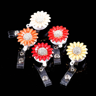 Metal badge point diamond easy pull buckle sticking Diamond telescopic buckle cute easy pull keychain