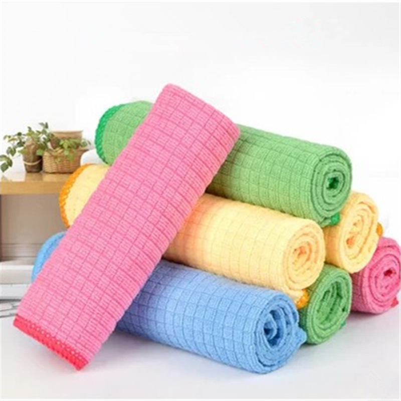 Wholesale factory microfiber cloth small plaid scouring pad non-greasy dish towel kitchen dishwashing cloth