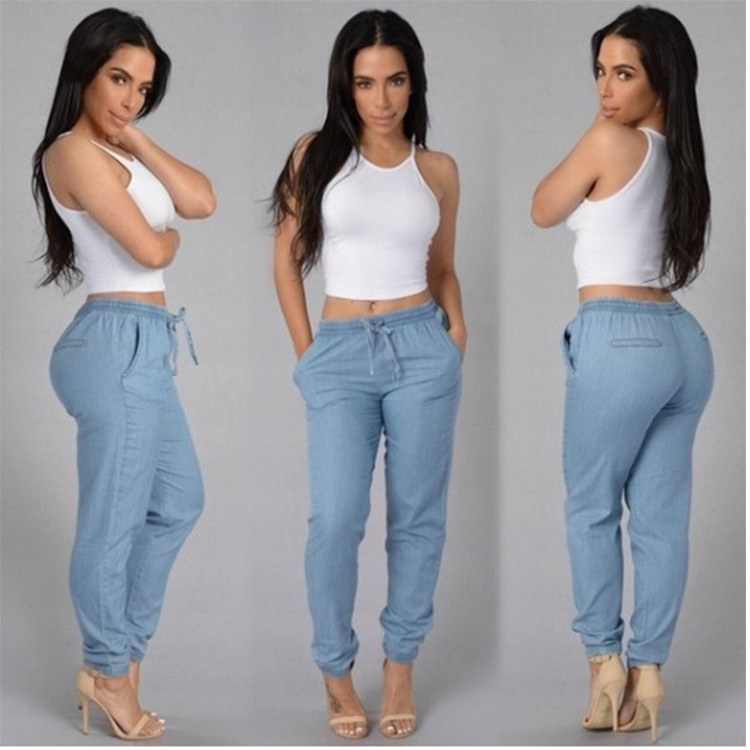 Spot direct purchase wish eBay Europe and the United States cross-border sales of women's washed jeans slim feet jeans women