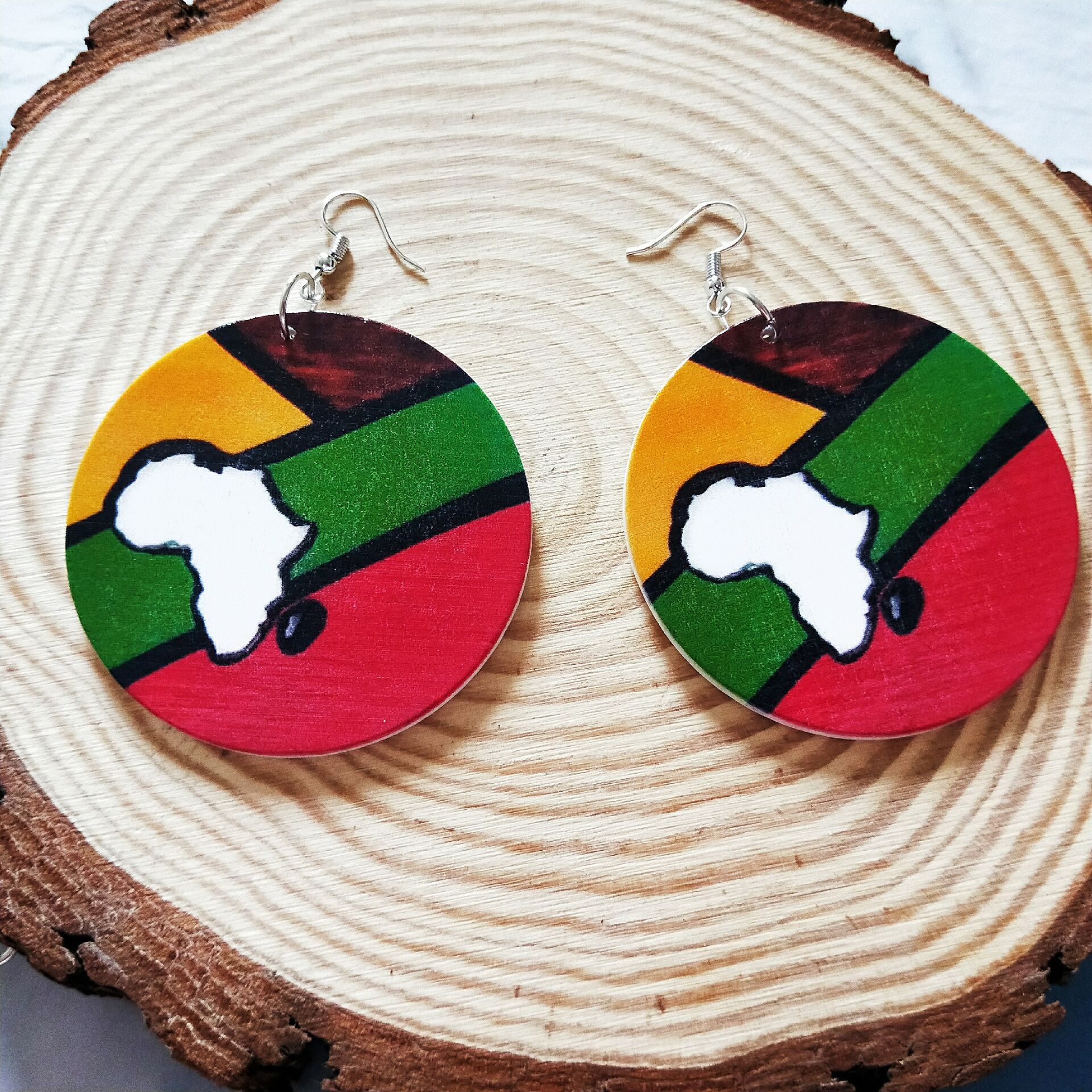 Europe, America and Africa Retro Wooden 60mm Round Earrings Women's Elegant Korean Style Distinctive Trendy Exaggerated Ear Jewelry