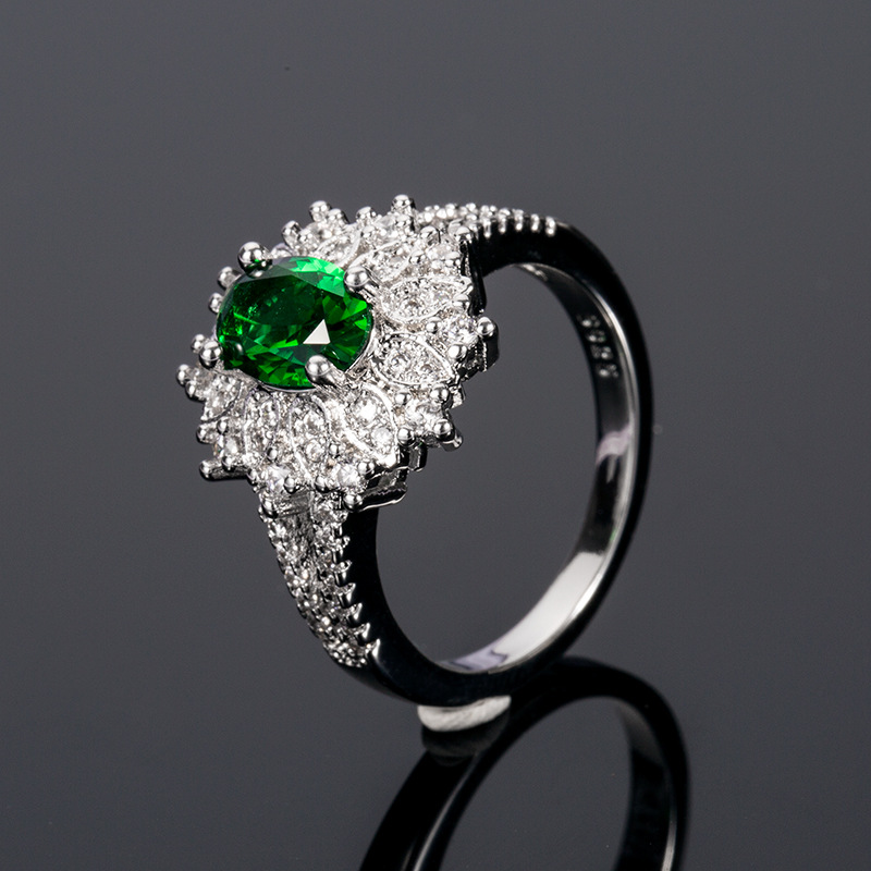 Cross-border new accessories exquisite flower-shaped emerald zircon ring female manufacturers direct supply Foreign Trade wish wholesale