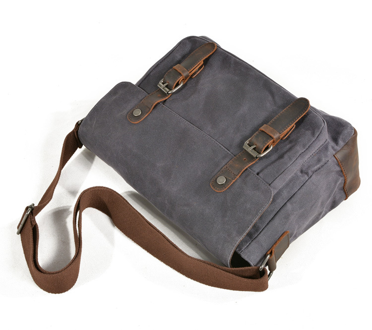 Men's horizontal camera bag casual shoulder bag oil wax canvas with first layer genuine leather bag waterproof SLR camera bag_voghion.com
