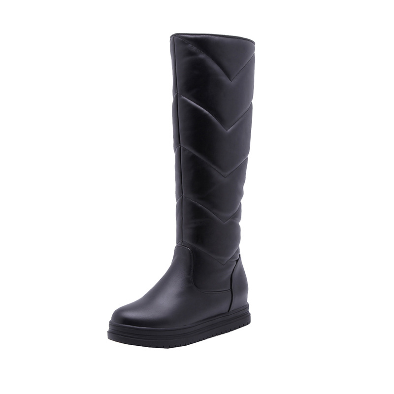 40-43 Winter Warm Thick Bottom Height Increasing Flat Heel Cotton Boots Thick Velvet High Barrel Snow Boots Big Girl Boots 3007
