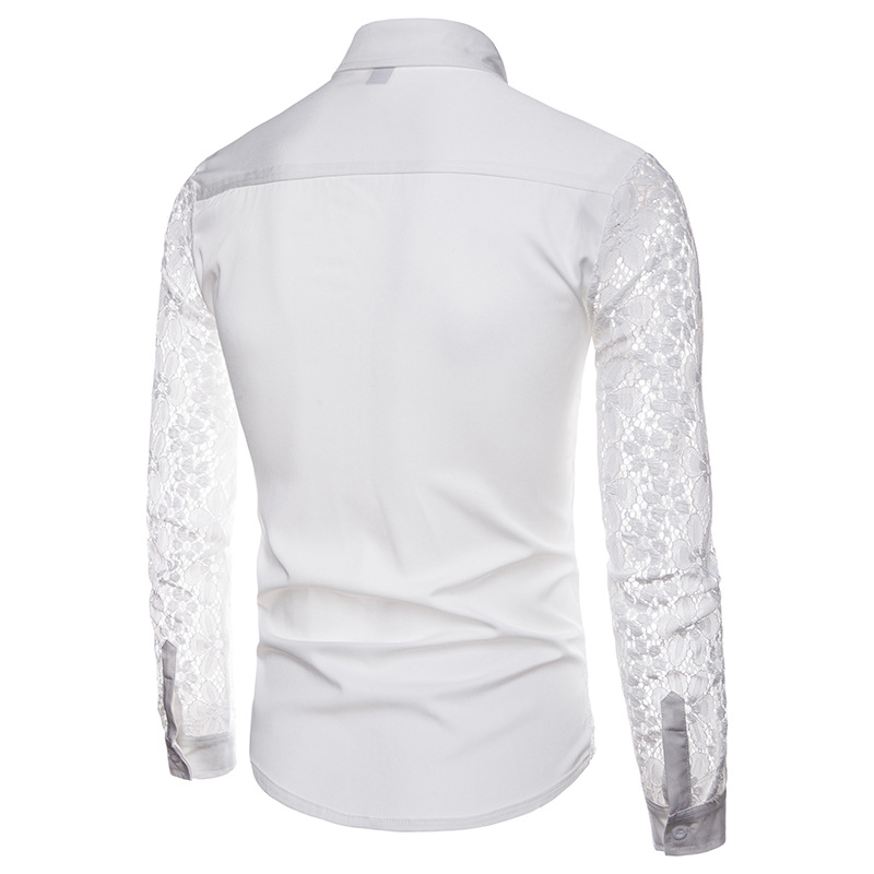 European and American men's autumn and winter arm Full Lace solid color fashion design men's long sleeve lapel shirt CS80