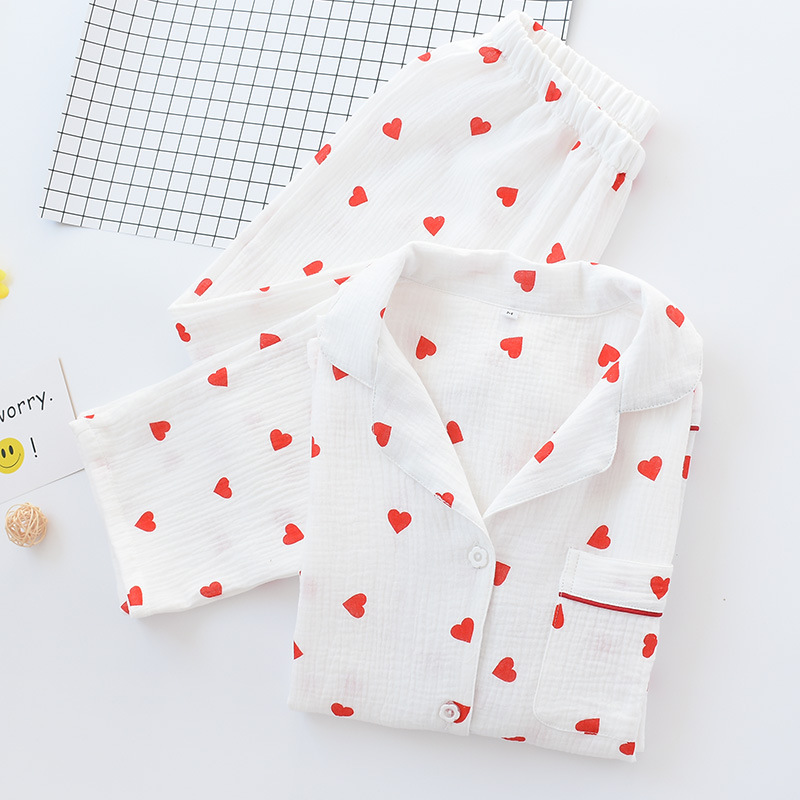 Frühling und Sommer Neues Pyjama-Set für Damen aus doppelter Gaze und gewaschenem Baumwollkrepp, Pyjama, Heimkleidung, Hose, Wohnkleidung_voghion.com