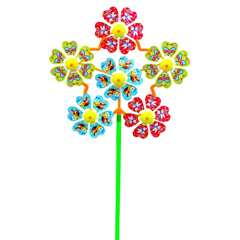Hot sale gift rotating small size six-wheel children's toy cartoon outdoor decoration plastic colorful windmill stall wholesale