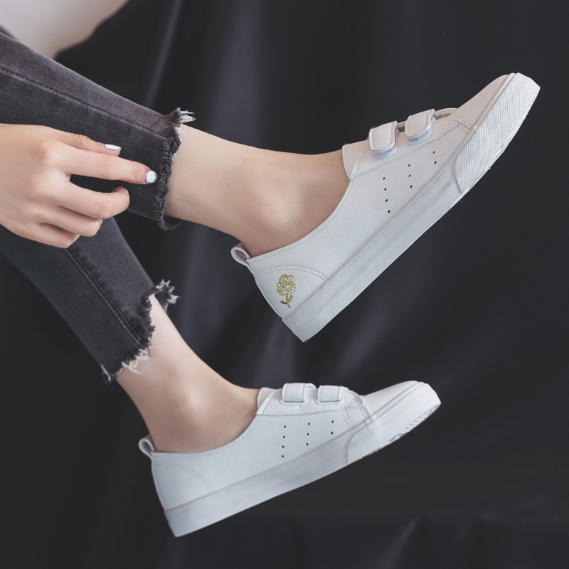 Spring thin breathable Velcro white shoes women's shoes 2024 new spring and autumn low-cut flat shoes 6852