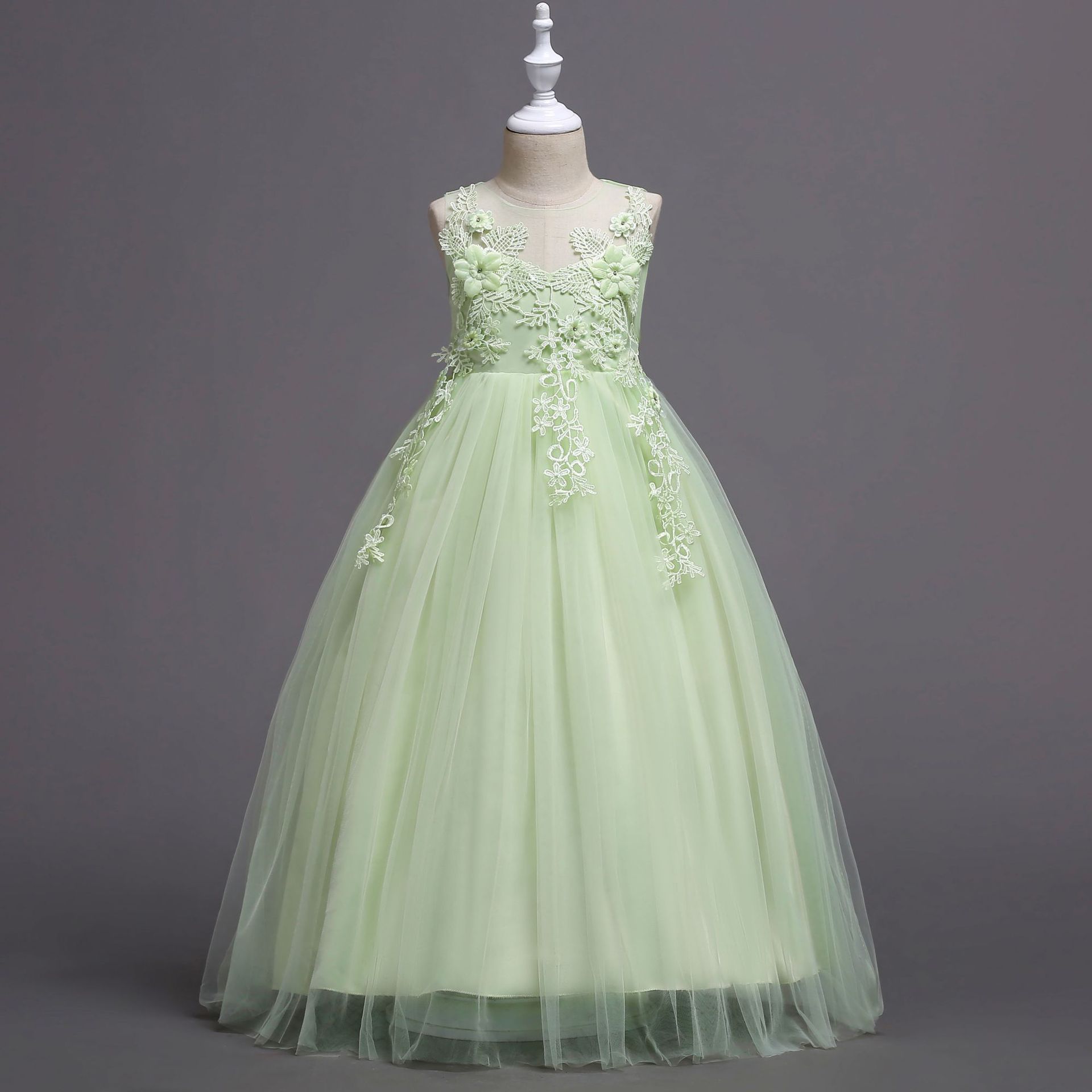 cuk children's embroidered sleeveless long floor-mopping children's princess dress girls' performance wedding dress cross-border