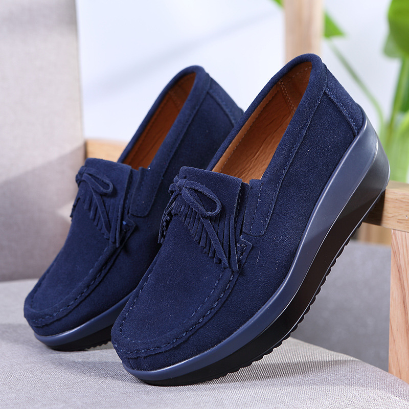 2020 Spring and Autumn New Mother Shoes Genuine Leather Women's Single Shoes Casual Flat Hollow High Heel Foreign Trade Women's Shoes Large Size
