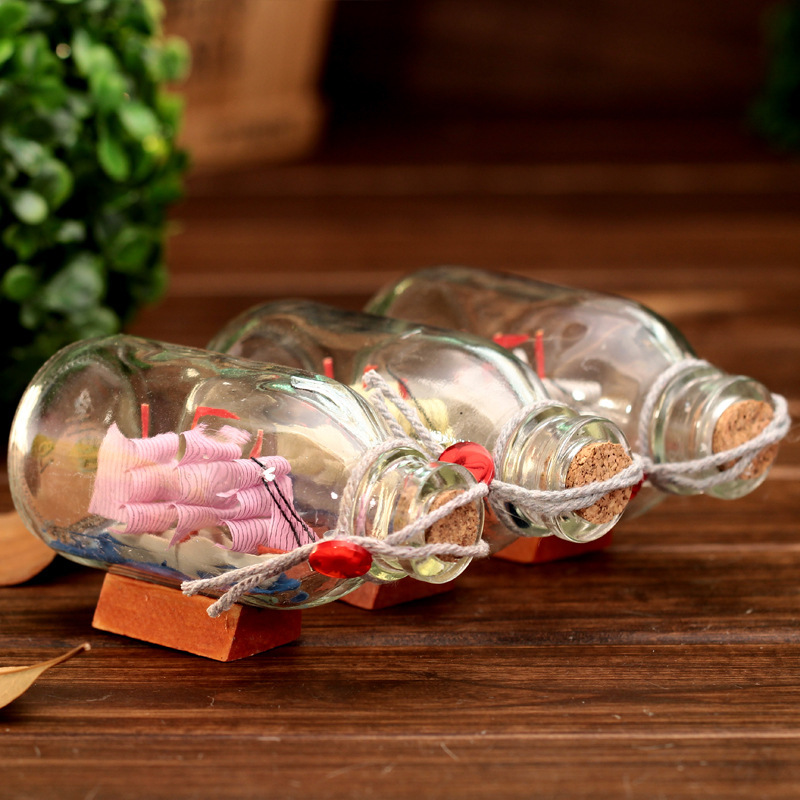 Built-in sailing glass drifting bottle wishing bottle creative desktop decoration glass craft decoration gift