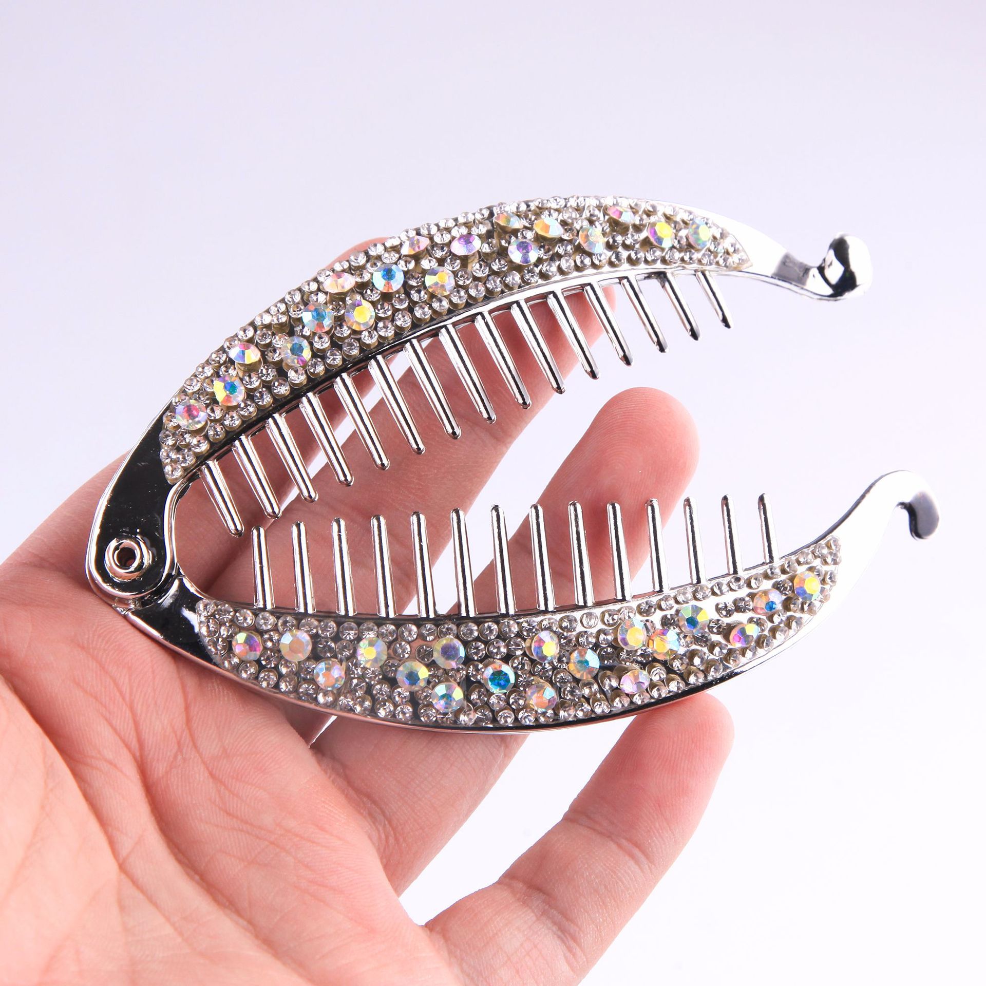 Factory direct supply Korean popular size diamond diamond plating fish clip banana clip medium fish clip hair clip wholesale
