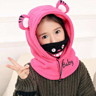 Middle and big children's cartoon Lei Feng cap Korean fashion men's and women's children's ear protection warm hat mask scarf integrated cold-proof cap