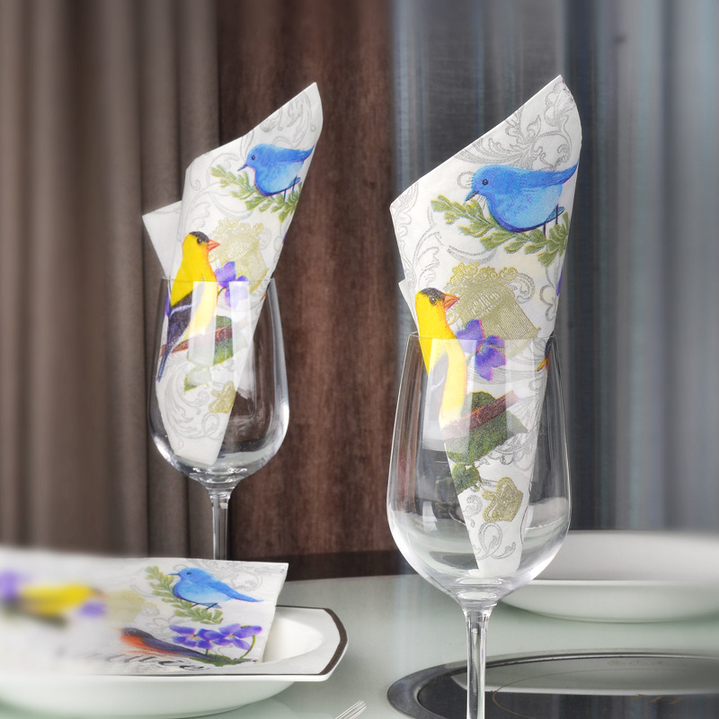 Factory Direct bird printing napkin facial tissue banquet napkin mouth cloth disposable hotel color paper