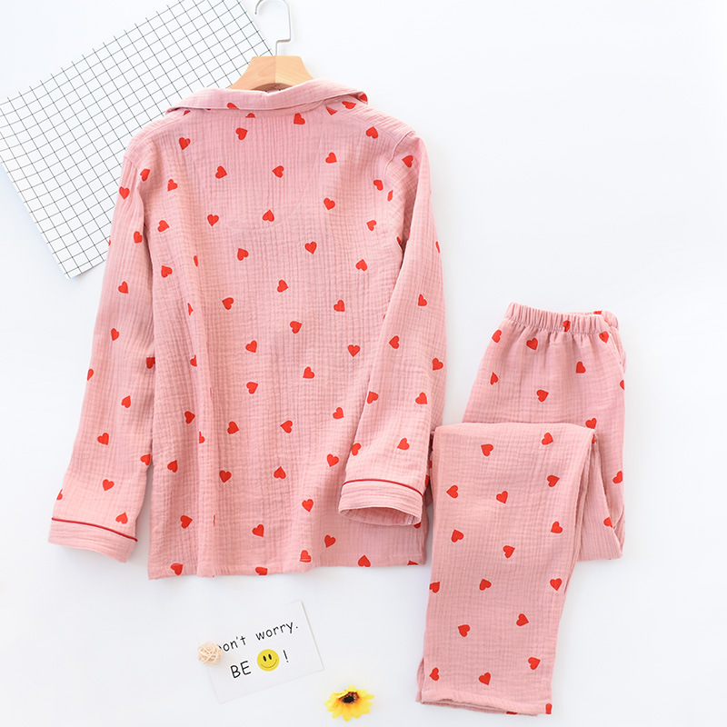 Frühling und Sommer Neues Pyjama-Set für Damen aus doppelter Gaze und gewaschenem Baumwollkrepp, Pyjama, Heimkleidung, Hose, Wohnkleidung_voghion.com
