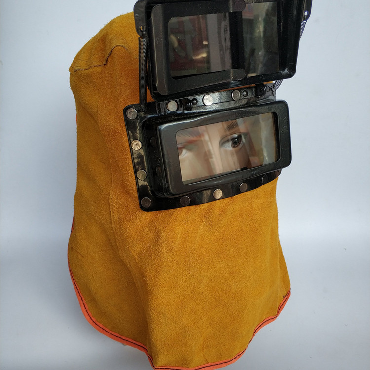 Wearable Full Cowhide Welding Mask Pullover Iron Frame Flip Welder Protective Mask Hat Welding Special