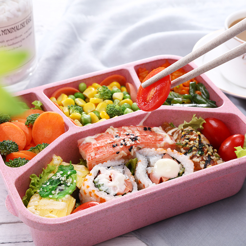 Wheat Straw Lunch Box Japanese Lunch Box Student Lunch Box Work Portable Microwave Square Split Fast Food Box