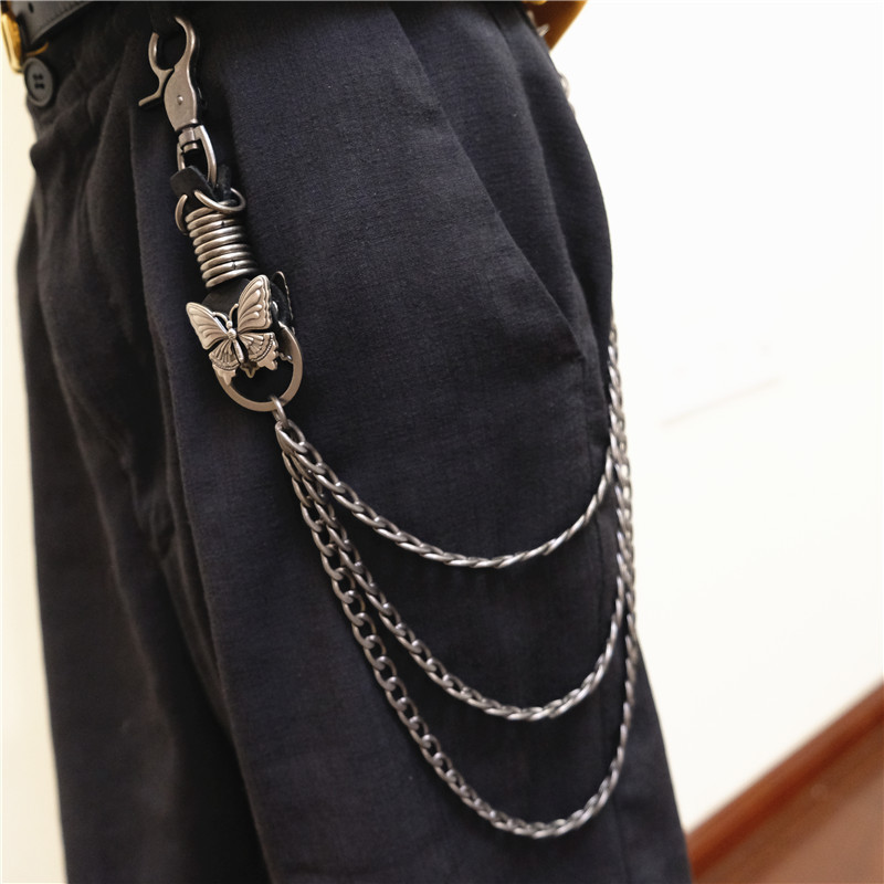 Vintage INS Wind butterfly shape disco creative hip hop trend leather plus metal pants chain waist chain wholesale