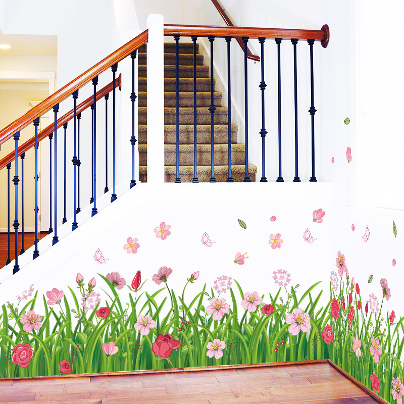 XL7189 Flowers and Flowers Skirting Wall Stickers Bedroom Living Room Stairs Background Decorative Removable Stickers