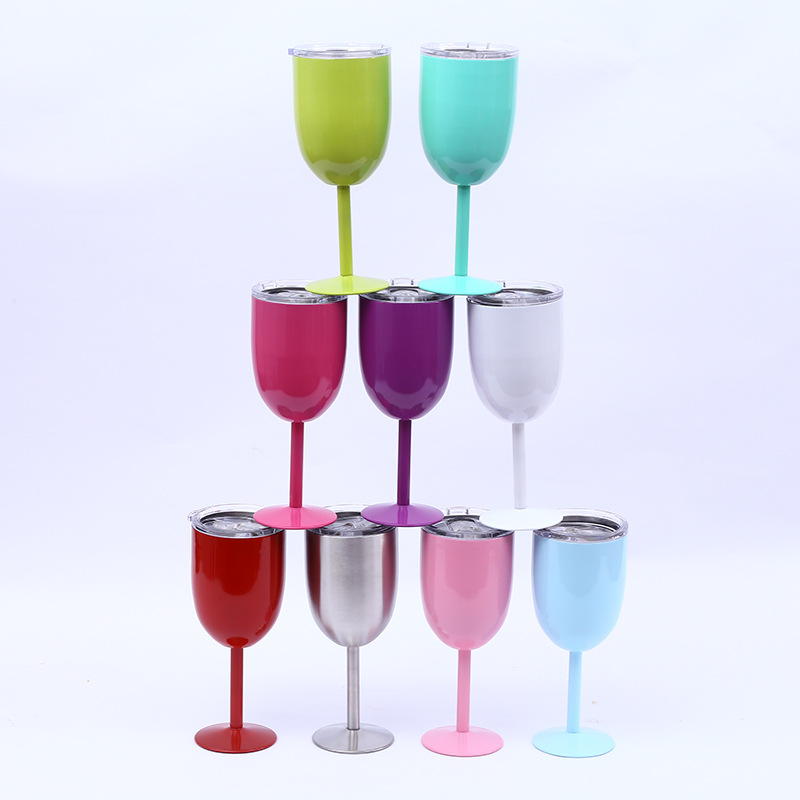 Goblet double 304 stainless steel thermos cup foreign trade red wine cup manufacturers wholesale ice bully Cup Rose Red 10oz