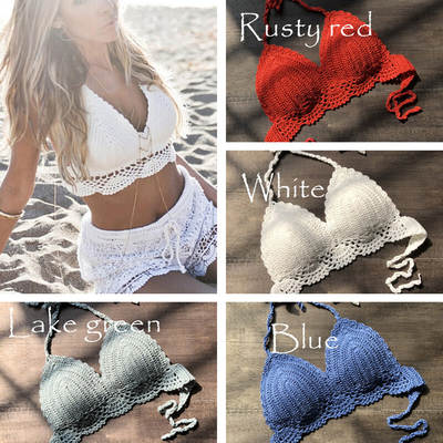 Explosive AliExpress European and American Hand Hook Knitted Bikini Women's Sexy All-match Hot Spring Split Swimming Top